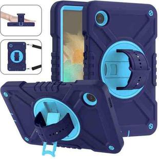 For Samsung Galaxy Tab A9 X110 X Rotation PC Hybrid Silicone Tablet Case with Strap(Navy Sky Blue)