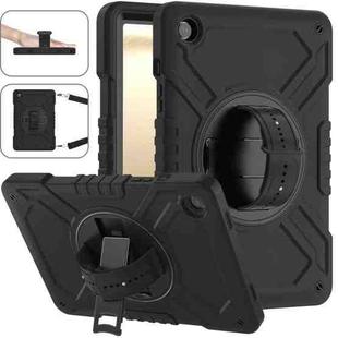 For Samsung Galaxy Tab A9+ X210 X Rotation PC Hybrid Silicone Tablet Case with Strap(Full Black)