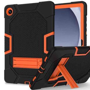 For Samsung Galaxy Tab A9+ X216 Contrast Color Robot Silicone Hybrid PC Tablet Case with Holder(Black Orange)