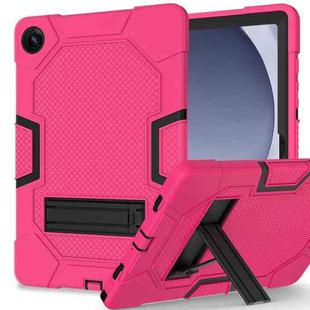 For Samsung Galaxy Tab A9+ X216 Contrast Color Robot Silicone Hybrid PC Tablet Case with Holder(Rose Red Black)