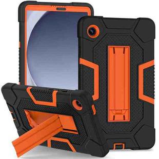 For Samsung Galaxy Tab A9 X115 Contrast Color Robot Silicone Hybrid PC Tablet Case with Holder(Black Orange)