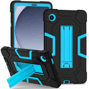 For Samsung Galaxy Tab A9 X115 Contrast Color Robot Silicone Hybrid PC Tablet Case with Holder(Black Blue)