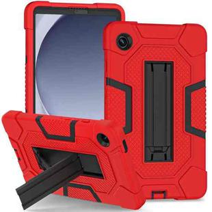 For Samsung Galaxy Tab A9 X115 Contrast Color Robot Silicone Hybrid PC Tablet Case with Holder(Red Black)