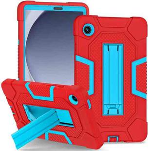 For Samsung Galaxy Tab A9 X115 Contrast Color Robot Silicone Hybrid PC Tablet Case with Holder(Red Blue)