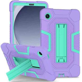 For Samsung Galaxy Tab A9 X115 Contrast Color Robot Silicone Hybrid PC Tablet Case with Holder(Purple Mint Green)