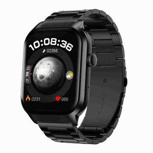 2.01 inch Three-bead Steel Strap Bluetooth Call Smart Watch Support Heart Rate Monitoring / Non-invasive Blood Sugar(Black)
