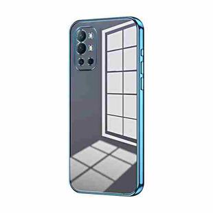 For OnePlus 9R Transparent Plating Fine Hole Phone Case(Blue)