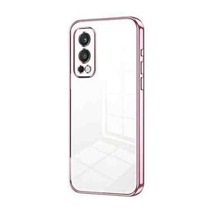 For OnePlus Nord 2 5G Transparent Plating Fine Hole Phone Case(Pink)