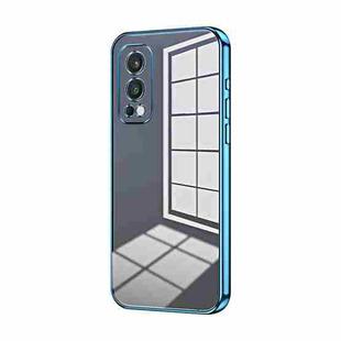 For OnePlus Nord 2 5G Transparent Plating Fine Hole Phone Case(Blue)