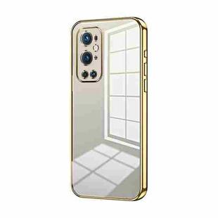 For OnePlus 9 Pro Transparent Plating Fine Hole Phone Case(Gold)