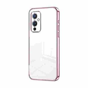 For OnePlus 9 Transparent Plating Fine Hole Phone Case(Pink)