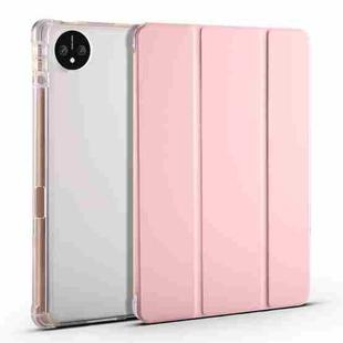 For Huawei MatePad Pro 11 2024 3-fold Clear TPU Leather Tablet Case with Pen Slot(Pink)