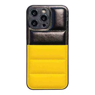 For iPhone 15 Pro Color Block Down Jacket Phone Case(Black Yellow)