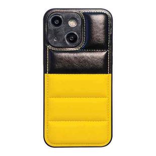 For iPhone 15 Color Block Down Jacket Phone Case(Black Yellow)