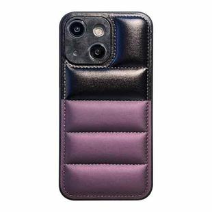 For iPhone 14 Plus Color Block Down Jacket Phone Case(Black Purple)