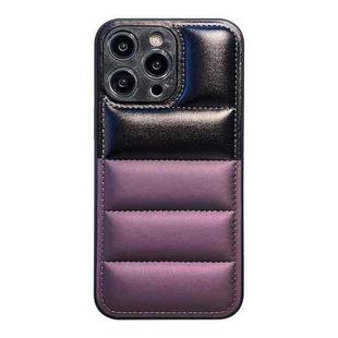 For iPhone 14 Pro Color Block Down Jacket Phone Case(Black Purple)