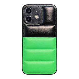 For iPhone 12 Color Block Down Jacket Phone Case(Black Green)