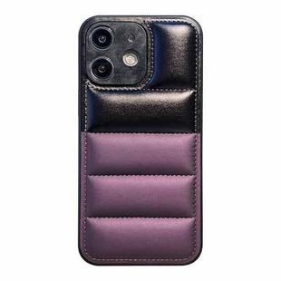 For iPhone 12 Color Block Down Jacket Phone Case(Black Purple)