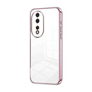 For Honor 80 Transparent Plating Fine Hole Phone Case(Pink)