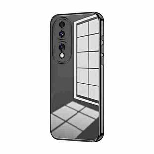 For Honor 70 Transparent Plating Fine Hole Phone Case(Black)