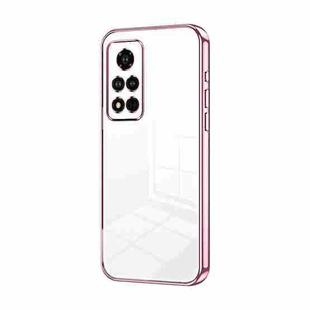 For Honor V40 Transparent Plating Fine Hole Phone Case(Pink)
