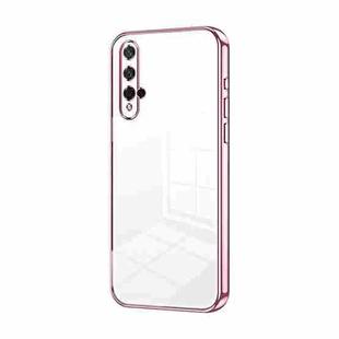 For Honor 20 / 20S / nova 5T Transparent Plating Fine Hole Phone Case(Pink)