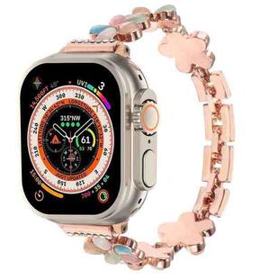For Apple Watch Ultra 2 49mm 5-petaled Flower Zinc Alloy Chain Watch Band(Rose Gold Colorful)