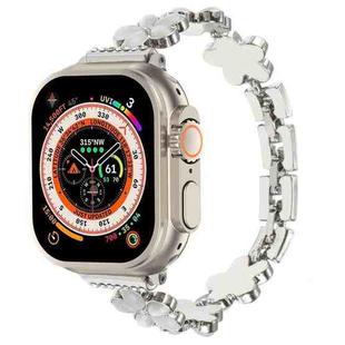For Apple Watch Ultra 2 49mm 5-petaled Flower Zinc Alloy Chain Watch Band(Silver)