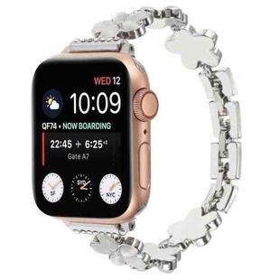 For Apple Watch Series 9 41mm 5-petaled Flower Zinc Alloy Chain Watch Band(Silver)