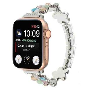 For Apple Watch Series 9 41mm 5-petaled Flower Zinc Alloy Chain Watch Band(Silver Colorful)