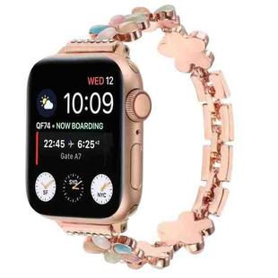 For Apple Watch Series 8 41mm 5-petaled Flower Zinc Alloy Chain Watch Band(Rose Gold Colorful)