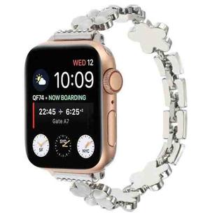 For Apple Watch Series 7 41mm 5-petaled Flower Zinc Alloy Chain Watch Band(Silver)