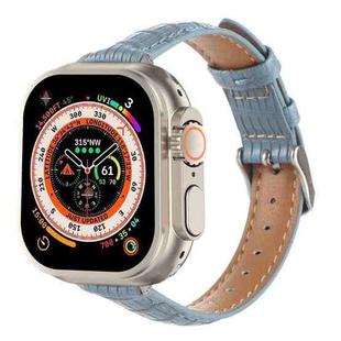For Apple Watch Ultra 2 49mm Slim Crocodile Leather Watch Band(Light Blue)