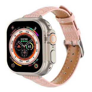 For Apple Watch Ultra 49mm Slim Crocodile Leather Watch Band(Pink)