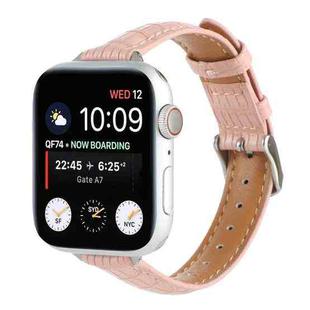 For Apple Watch Series 8 45mm Slim Crocodile Leather Watch Band(Pink)