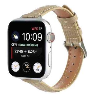 For Apple Watch SE 2022 44mm Slim Crocodile Leather Watch Band(Khaki)
