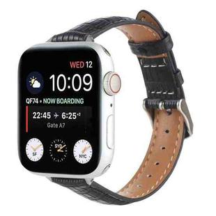 For Apple Watch Series 7 45mm Slim Crocodile Leather Watch Band(Black)