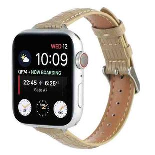 For Apple Watch SE 44mm Slim Crocodile Leather Watch Band(Khaki)