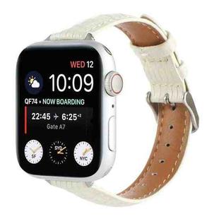 For Apple Watch SE 44mm Slim Crocodile Leather Watch Band(Beige)