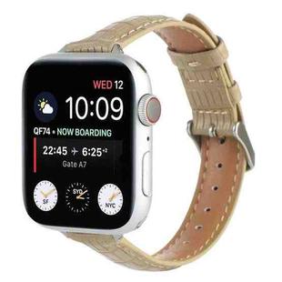 For Apple Watch 42mm Slim Crocodile Leather Watch Band(Khaki)