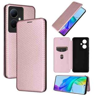 For vivo V29 Lite Carbon Fiber Texture Flip Leather Phone Case(Pink)