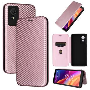 For TCL 501 Carbon Fiber Texture Flip Leather Phone Case(Pink)