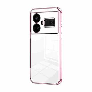 For Realme GT5 Transparent Plating Fine Hole Phone Case(Pink)