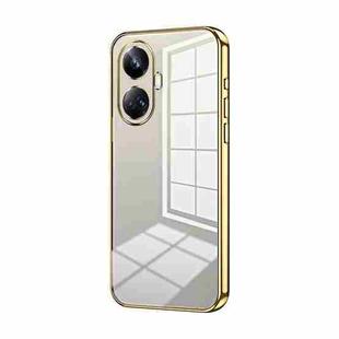 For Realme 10 Pro+ Transparent Plating Fine Hole Phone Case(Gold)