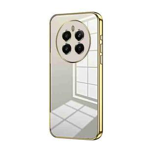 For Realme 12+ Transparent Plating Fine Hole Phone Case(Gold)