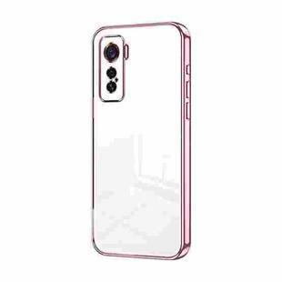 For vivo iQOO 5 Transparent Plating Fine Hole Phone Case(Pink)