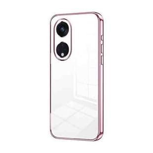 For OPPO Reno8 T 5G Transparent Plating Fine Hole Phone Case(Pink)