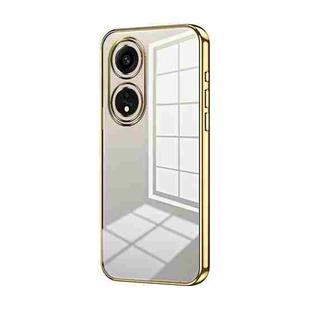 For OPPO A1 Pro Transparent Plating Fine Hole Phone Case(Gold)