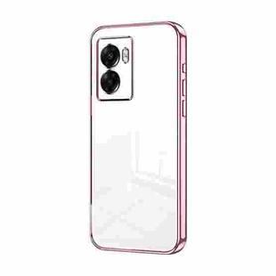 For OPPO A57 5G Transparent Plating Fine Hole Phone Case(Pink)