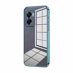 For OPPO A57 5G Transparent Plating Fine Hole Phone Case(Blue)